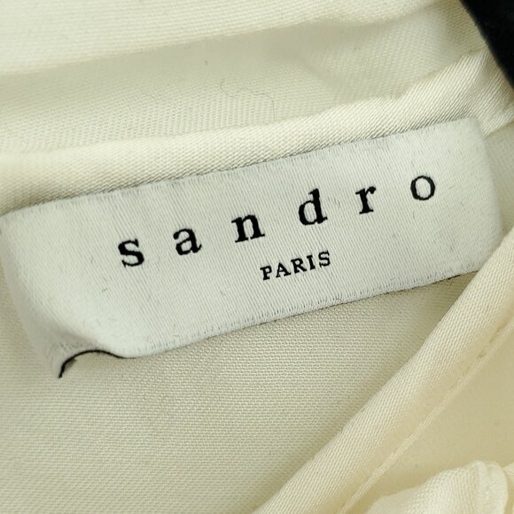 Sandro Sandro Paris Courbe Studded Blouse Top 6US/2/M White Cotton - Picture 3 of 14